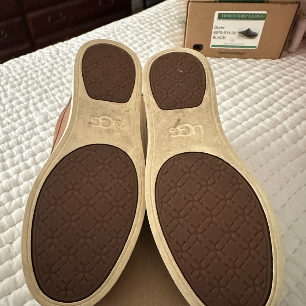 UGG Woman’s Tan Leather Slip-Ons - Picture 5 of 6